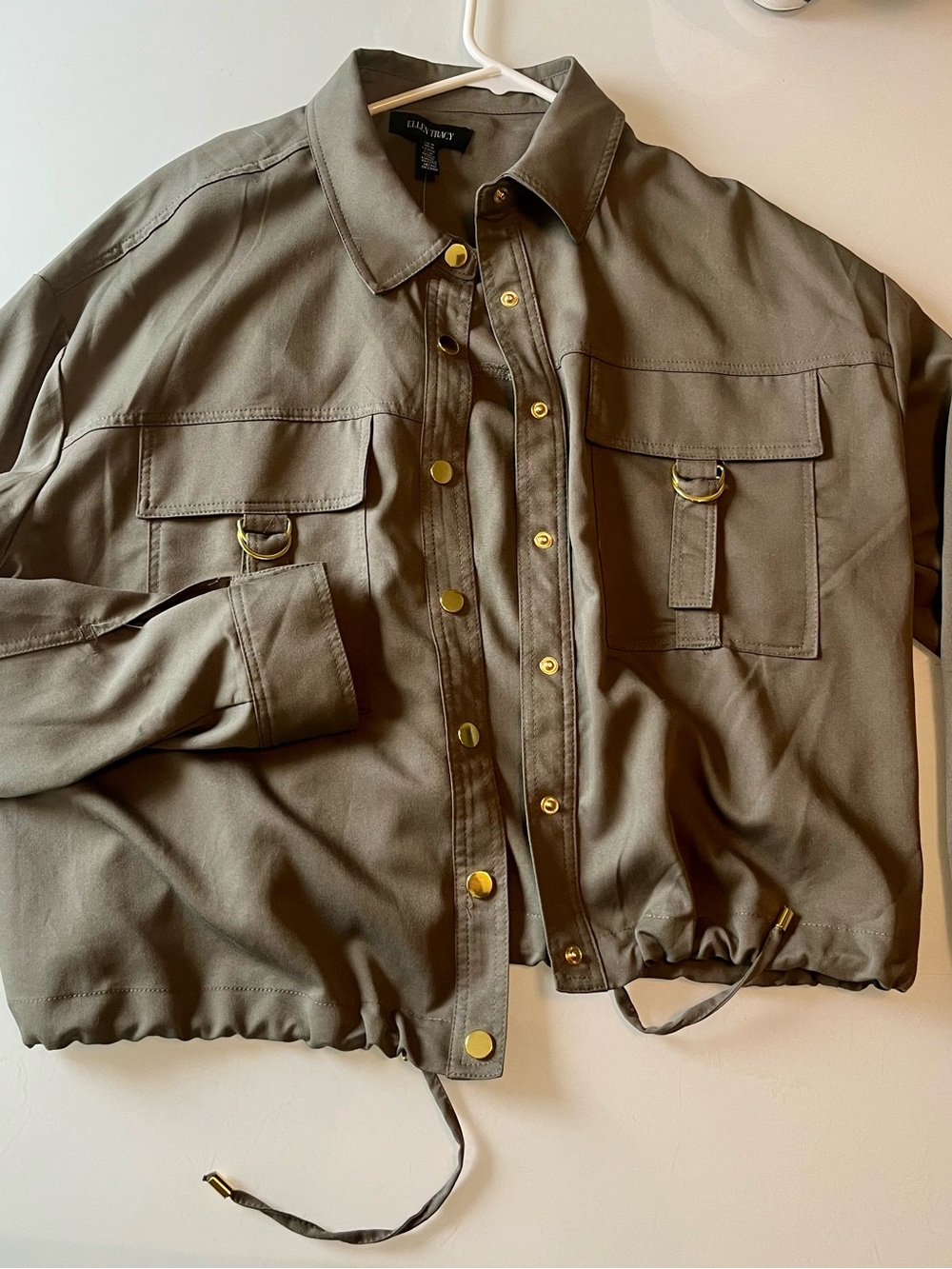 Ellen Tracy Olive Green Utility Jacket with Gold Hardware New with Tags